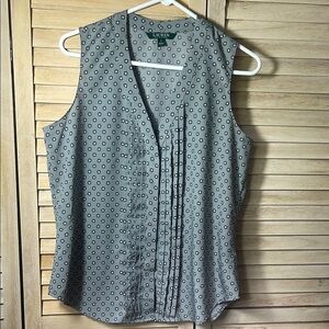 Ralph Lauren Gray Pleated Buttoned Blouse